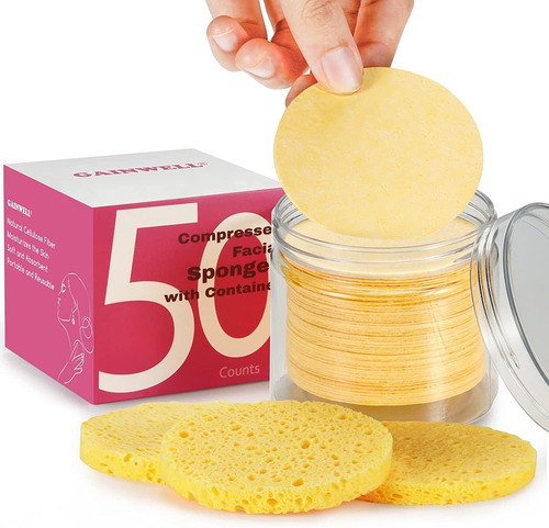 Gainwell 50 Esponjas Faciales Naturales Comprimidas Con Cont