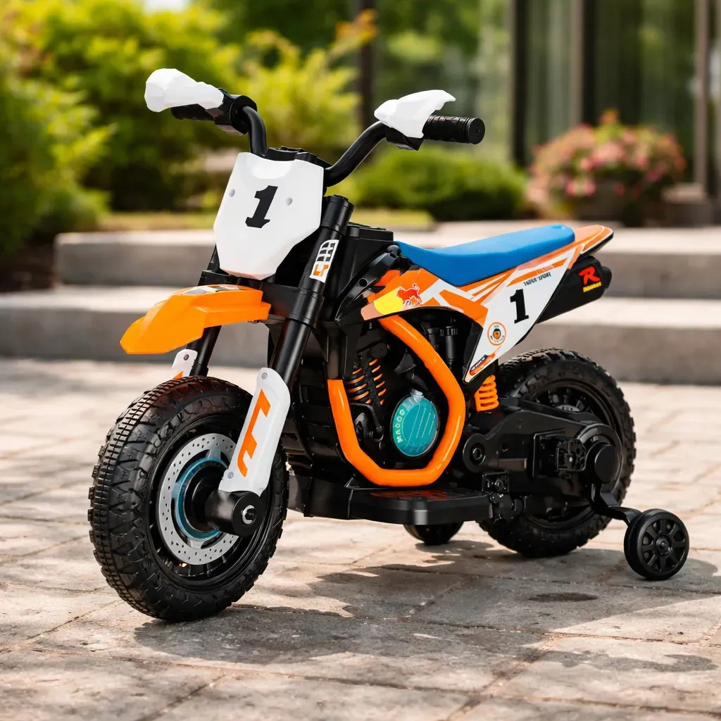 Moto Elétrica Infantil 6V Com Rodinhas Off Road Bateria Recarregável Até 30kg Moto Infantil Elétrica Laranja Com Carregador