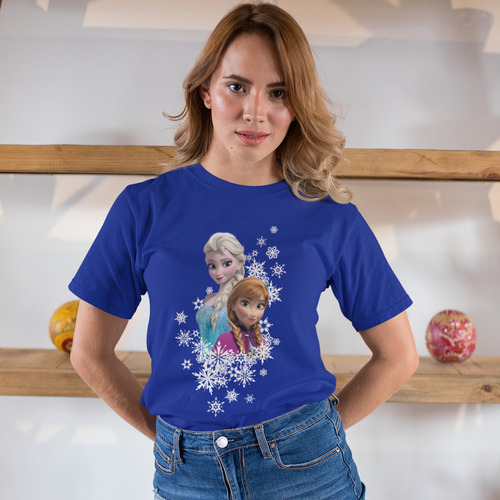 Playera Frozen Anna Y Elsa Con Copos Disney Princesas