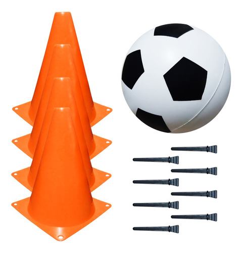 Kit 4 Cones E Bola De Vinil Treino De Futebol Infantil