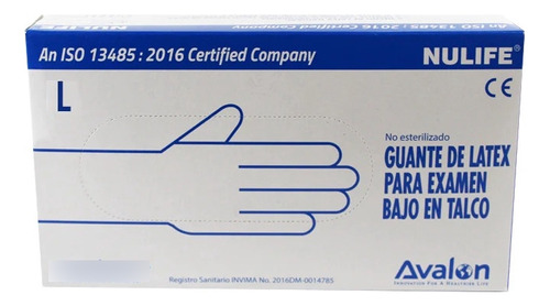 Guantes Nulife Avalon De Latex Caja X 100 Und. Color Blanco