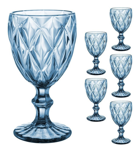 Imagen 4 de 8 de Juego 6 Copas De Vino Aguas Cristal Labrado Vidrio Colores