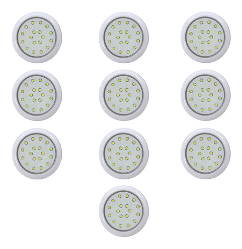 10 Luminárias De Piscina Led Rgb Color 18w 80mm Corpo Branco