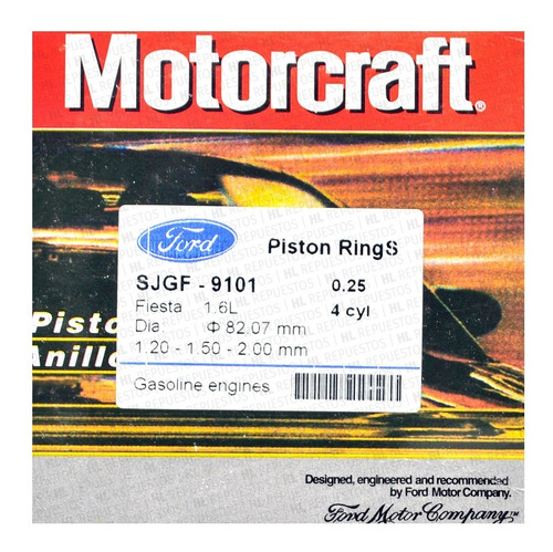 Anillos Ford Fiesta/ka/ecosport 1.6 0.25-0.10 Motorcraft