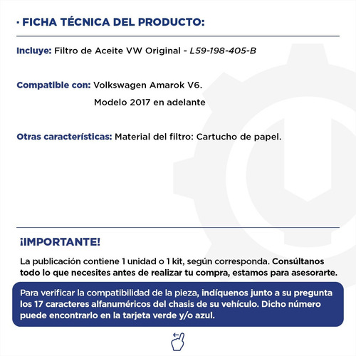 Imagen 2 de 9 de Filtro De Aceite Amarok V6 Volkswagen - 2017+