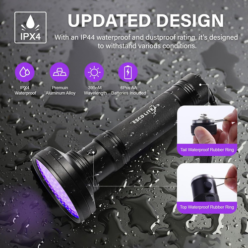 Escolite Linterna Uv Luz Negra, 100 Led 395 Nm Ultrav...