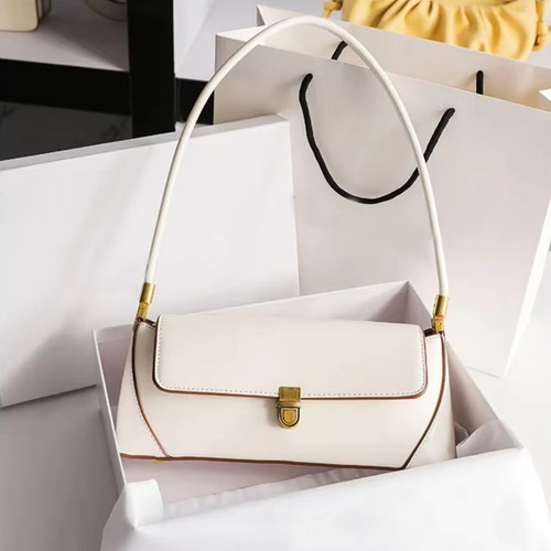 Bolsa Sofisticada Desing Baguete Reforçada Bonita Fashion Cor Branco Desenho Do Tecido Lisa