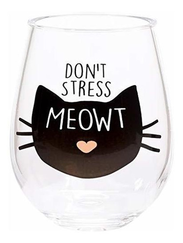 X&o Paper Goods Black Cat 'don't Stress Meowt' Copa De Vino 