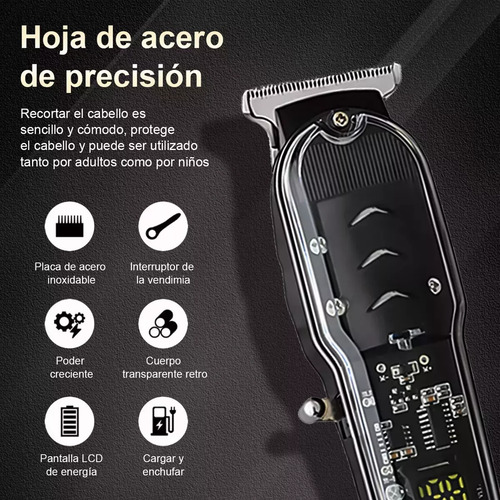 Cortadora De Pelo Recargable Profesional Transparente Lcd Rosa