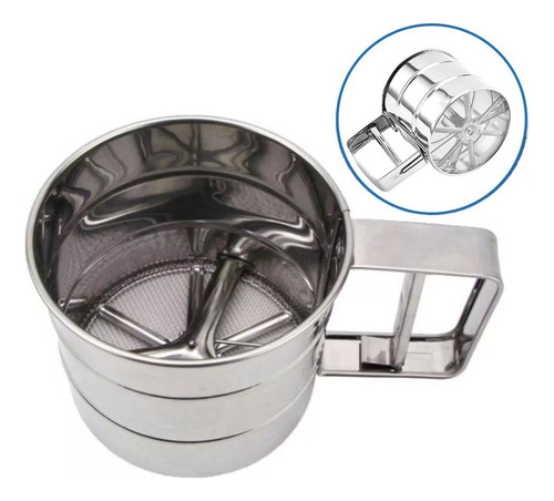 Caneca Inox Luxo Polvilhador Peneira Massas Com Gatilho 250g