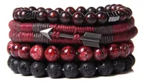 Comprar X4 Pulseras Unisex Piedras Naturales Lava Onix Rojo Flecha