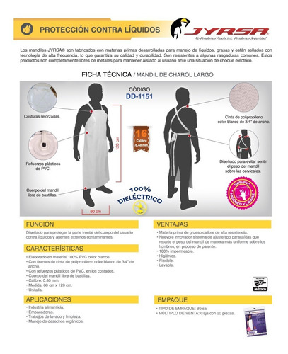 Imagen 6 de 6 de Jyrsa Dd-1151 Mandil Pvc Impermeable Sanitario Limpieza