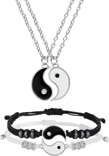 Yin Yang Juego De Pulseras Con Collar, Pulseras Ajustable