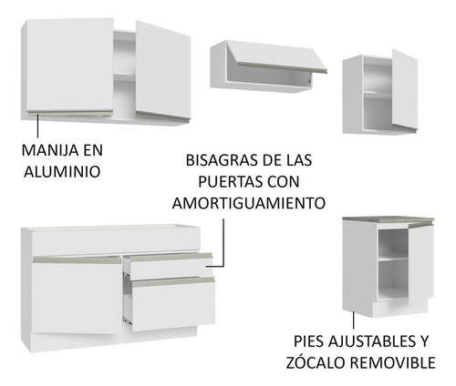 Cocina Integral Completa Modular Madesa Glamy 260cm Color Blanco