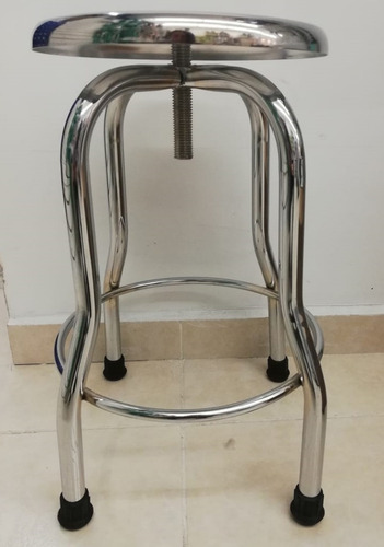 Banco Fijo Giratorio Cromado Sin Ruedas Estructura Cromo Asiento Cromo