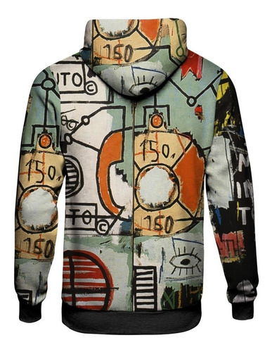 Imagem 2 de 2 de Blusa Moletom Capuz Basquiat Pixo Graffiti Street Art Retro