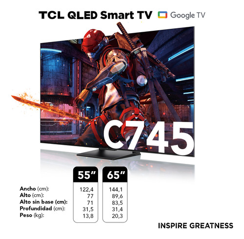 Qled 65 Tcl 65c745 4k Hdr Smart Tv Google Tv