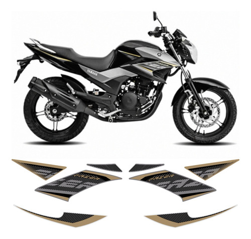 Kit Adesivos Moto Yamanha Fazer 250 Blue Flex 2017 Preta