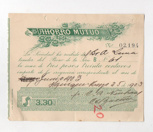 Pago De Tenedor De Bono Ahorro Mutuo 1903