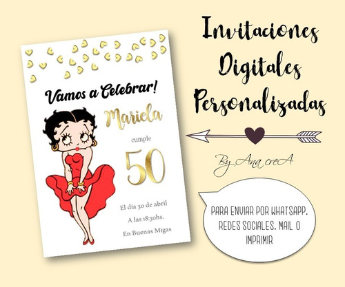 Invitación Digital Personalizada Betty Boop #1 Zoom 50 Años