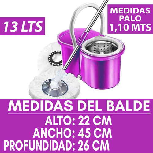 Imagen 4 de 7 de Balde Con Escurridor Centrifugo Acero + Mopa
