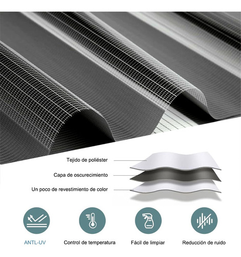 Persianas Enrollables De Cebra Doble Capa Gris 160x180 Cm