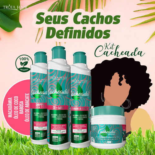 Kit Cacheada Tróia Hair Cachos 100% Definidos 4x500ml