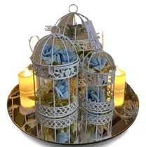 Comprar Centro De Mesa 3 Jaulas Con Flores, Espejo Y Velas Led