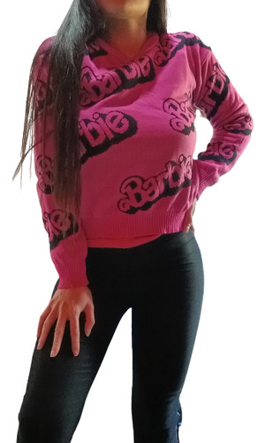 Sweater De Lana Rosa  Barbie Negro Fucsia Mujer