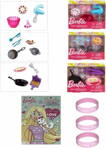 Kit De Cozinha Da Barbie Com Caderno De Colorir E Pulseiras