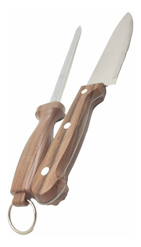 Imagem 3 de 7 de Kit Churrasco Faca Chaira Afiador Aço Inox Cabo Plástico 2pç
