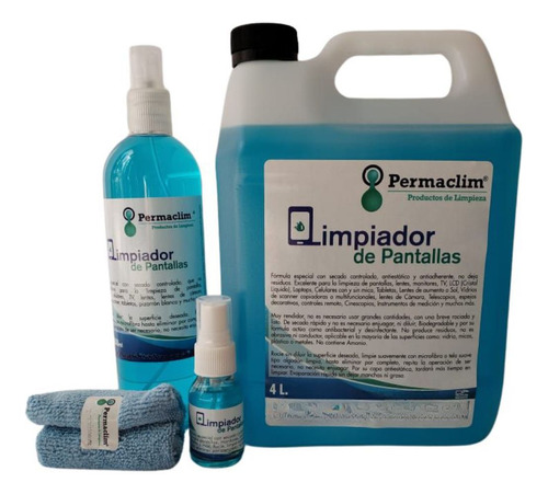 Kit Limpiador De Pantallas Y Lentes Permaclim 4 Litros 530ml