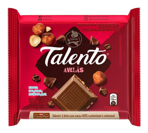 Chocolate Ao Leite Com Avelãs Garoto Talento Pacote 85g