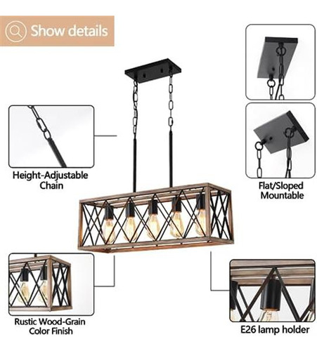 Keesfu Accesorio De Comedor, Lámpara Colgante Rústica Con Is