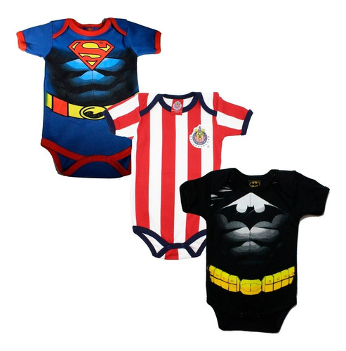 Imagen 1 de 10 de Pañalero Bebe Ropa Chivas Futbol Batman Superman Set 3 Pzas