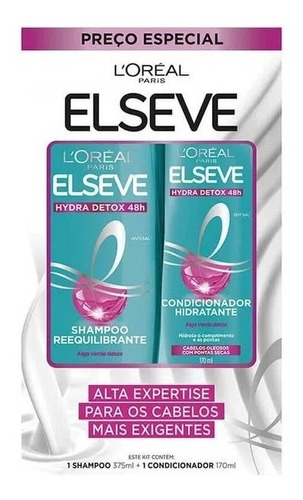 Imagem 1 de 3 de Kit Shampoo 375ml + Condicionador 170ml Hydra Detox Elseve