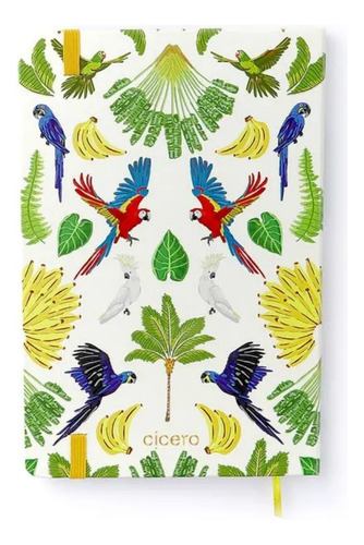 Caderneta Cicero 14 X 21cm Tipo Moleskine - Escolha A Capa Cor Pássaros/Floresta Tropical Branco - Sem Pauta