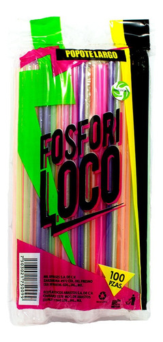 Popotes Biodegradable Largo Color Neon 100piezas Color Coloridos