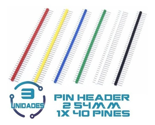 3 Unidades Pin Header 2.54mm Diferentes Colores 1x40 Pines