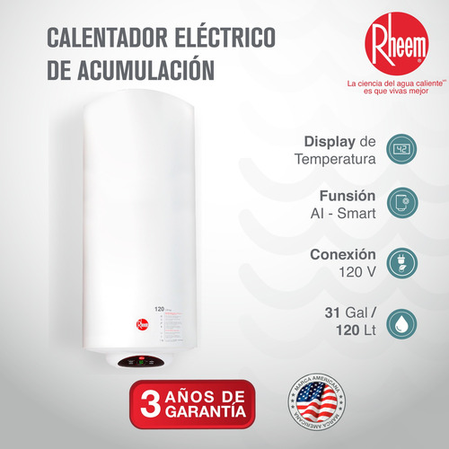 Imagen 2 de 8 de Calentador De Acumulación Eléctrico 120 Litros 110v Rheem