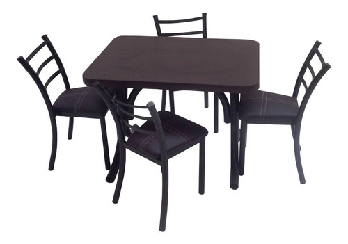 Mesa + 4 Sillas Comedor Infantil Chocolate Metálico Realista