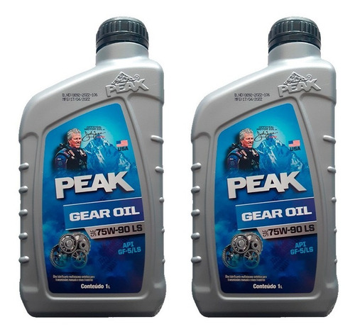 2 Óleo Cambio Peak Gear Oil Synthetic 75w90 Api Gl-5/ls 1l
