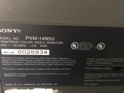 Monitor Profesional Sony Trinitron 14 Mod. Pvm 14n5u