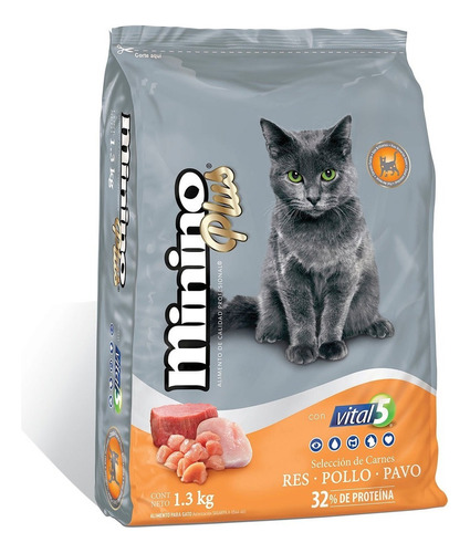 Alimento Minino Plus  Minino Plus Para Gato  Sin Colorantes 10kg para gato adulto sabor carne, pollo y pavo en bolsa de 1.3kg