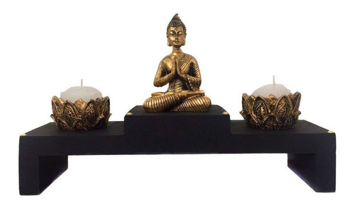 Imagem 1 de 9 de Kit Altar Castiçal Vela Buda Meditando Dourado Zen 17cm