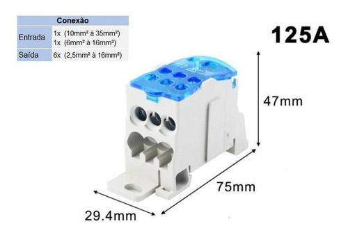 Bloco De Distribuição Modular 125a 8 Conexões Trilho Din