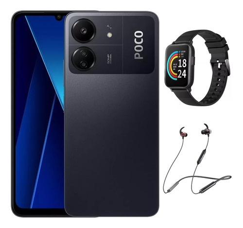 Celular Xiaomi Poco C65 256gb 8gb Con Audífonos Tecno Y Smartband 1more Negro