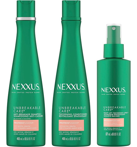 Nexxus Unbreakable Care Champú, Acondicionador Y Spray Sin E