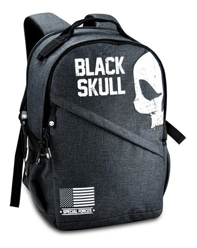 Mochila Black Skull Reforçada P Notebook E Saída Para Fone