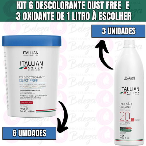 Combo 06 Pó Descolorante Dust Free 500g + 03 Oxidantes